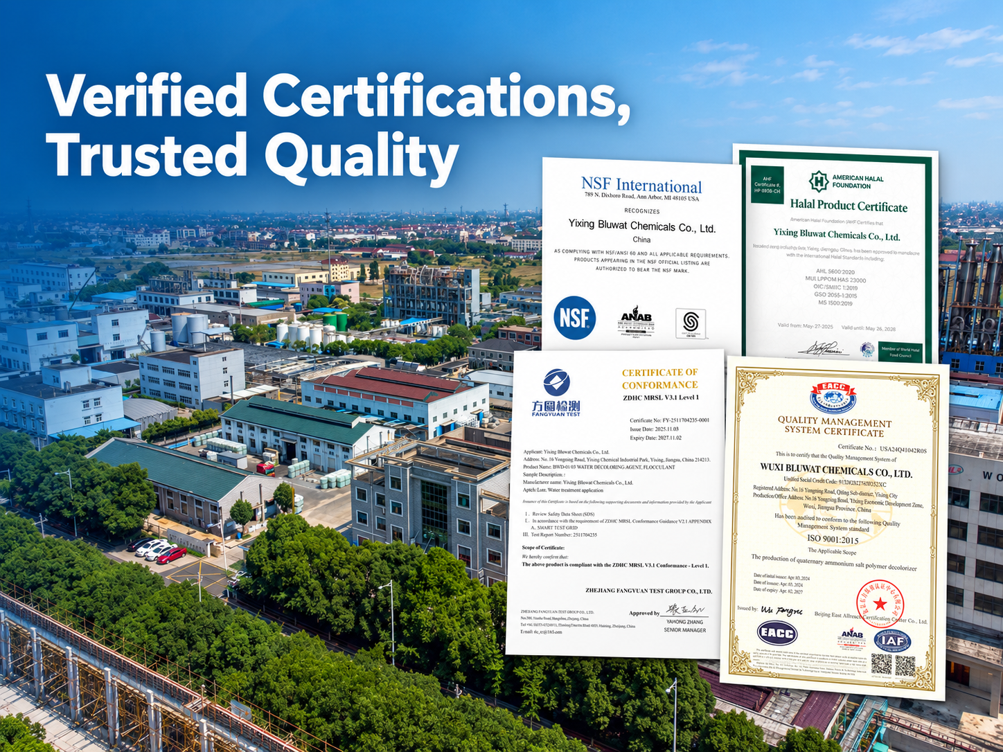 Derniers blogs de l'entreprise sur Bluwat Chemicals Strengthens Buyer Confidence with Verifiable NSF, Halal, ZDHC and ISO Credentials